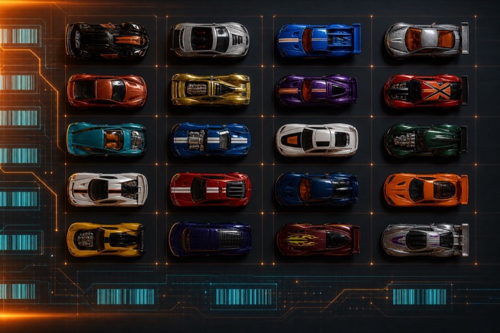 Hot Wheels cars with offline catalog lookup concept